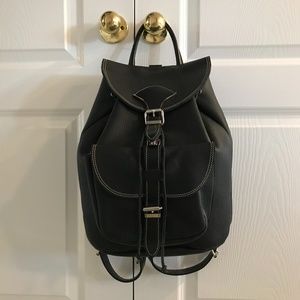 ROOTS Black Pebbled Leather Backpack Day Pack